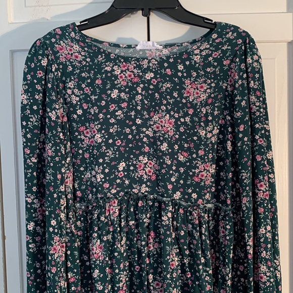 Emily Wonder Tops - Emily Wonder Green & Purple Floral Peplum Blouse